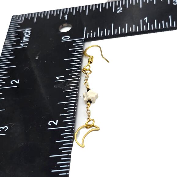 Minimalist Moon Star Earrings Pierced Gold Tone Celestial Themed French Wire - Picture 3 of 5